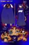  absurd_res anthro brown_body brown_fur canid canine canis clothing english_text felid female fur gem green_eyes hair hi_res hybrid jackal kyu-maru lion lushy_(kyu-maru) mammal mask multicolored_hair muscular pantherine reff scar solo staff text 
