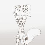  1:1 anthro bottomwear clothing female feral flat_chested hi_res humor joke lstvz mammal monochrome rodent sciurid shirt sign simple_background skirt smile tama-tama topwear young 