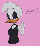  anatid anseriform anthro avian bedroom_eyes billboi bird choker clothing daisy_duck dialogue disney duck eyelashes feathers female goth half-closed_eyes hi_res jewelry looking_at_viewer makeup narrowed_eyes necklace purple_eyes seductive shirt solo tank_top topwear wave 
