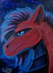  acrylic_painting_(artwork) cera_(character) dragon female feral glowing glowing_eyes headshot_portrait mountain night painting_(artwork) portrait safe scales scalie solo star sunny_way traditional_drawing_(artwork) traditional_media_(artwork) western_dragon 