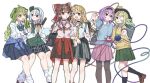  +_+ 6+girls :p ;p adapted_costume alternate_costume bag black_choker black_hairband black_skirt black_socks blonde_hair blue_bow blue_skirt blue_sweater blush bow bowtie braid brown_eyes brown_hair brown_pantyhose brown_shoes brown_skirt cellphone choker closed_mouth clothes_around_waist collared_shirt commentary contemporary crepe disembodied_linked_eye eating eyeball flip_phone food food_on_face frilled_bow frilled_hair_tubes frills frog_hair_ornament full_body green_bow green_bowtie green_eyes green_hair green_skirt green_sweater green_sweater_vest gyaru hair_bow hair_ornament hair_scrunchie hair_tubes hairband hakurei_reimu hat hat_ribbon heart heart_hair_ornament highres holding holding_crepe holding_food holding_phone kirisame_marisa kneehighs kochiya_sanae komeiji_koishi komeiji_satori konpaku_youmu leg_warmers loafers locked_arms long_hair long_sleeves looking_at_viewer multiple_girls neck_ribbon necktie nnn_lu one_eye_closed open_mouth pantyhose pendant_choker phone pink_eyes pink_hair pink_shirt pink_skirt pleated_skirt red_bow red_eyes red_ribbon red_sweater ribbon school_bag school_uniform scrunchie shirt shoes siblings side_braid simple_background single_braid sisters skirt smile socks sweater sweater_around_waist sweater_vest tongue tongue_out touhou untranslatable_commentary v very_long_hair white_background white_leg_warmers white_shirt wrist_scrunchie yellow_eyes yellow_necktie yellow_ribbon yellow_sweater yukkuri_shiteitte_ne yuri 