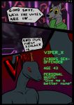  anthro canid canine canis comic dialogue english_text game_show hi_res male mammal microphone oldgreg red_eyes reptile scalie snake speech_bubble text viper voting wolf yellow_eyes 