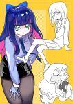  absurdres alternate_costume black_pantyhose black_skirt character_request collared_shirt colored_inner_hair commentary_request formal_clothes highres long_hair looking_at_viewer multicolored_hair multiple_girls necktie panty_&amp;_stocking_with_garterbelt panty_(psg) pantyhose shirt skirt two-tone_hair yuateheng 