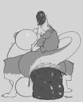  absurd_res anal anal_penetration anthro anus balls big_anus big_balls big_breasts big_butt breasts butt crouching eating_feces excessive_feces feces feces_from_nose feces_in_ass feces_in_mouth female genitals gynomorph half-closed_eyes hi_res huge_anus huge_breasts huge_butt hyper hyper_anus hyper_feces improvised_sex_toy inflation intersex mature_female monochrome narrowed_eyes neck_bulge nipples penetration scat_inflation scatplay sergal simple_background solo tail toby_art tongue 