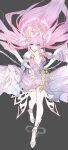  1girl absurdres amphoreus_(honkai:_star_rail) bare_shoulders blue_gem breasts chinese_commentary cleavage collarbone commentary_request cyrene_(demiurge)_(honkai:_star_rail) cyrene_(honkai:_star_rail) cyrene_(philia093)_(honkai:_star_rail) dress dress_flower floating_hair flower full_body gem grey_background hair_ornament halo halo_behind_head highres honkai:_star_rail honkai_(series) infinity_symbol jewelry long_hair long_sleeves necklace open_mouth pointy_ears purple_dress purple_sleeves shenmafuyun40469 smile solo standing wheat white_halo wide_sleeves 