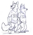  anthro canid canine canis clothed clothing corgi_(artist) disney duo frown fully_clothed male mammal officer_grizzoli officer_wolfard police sketch smile wolf zootopia 