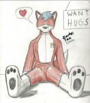  animate_inanimate anthro barcode canid canine faceless featureless_crotch fox hi_res living_plushie male mammal plushie seam_(sewing) sign solo text thought_bubble zentai-fan 
