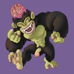  aggressive anthro belly black_body black_fur cartoon_network exposed_brain feet flaccid fur genitals glans green_belly green_body green_ears green_eyes green_face green_feet green_hands green_penis green_skin hairy haplorhine hi_res male mammal mojo_jojo monkey monkey_feet penis pink_glans powerpuff_girls primate ravuer simple_background smile soles solo 