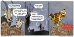 2017 belt blizzard_entertainment bone bovid brown_body brown_fur caprine cloud comic copyright_symbol curved_horn dated destruction diablo diablo_3 dialogue drum english_text fur goat group horn human humanoid landscape male mammal mike_krahulik musical_instrument penny_arcade percussion_instrument plant property_damage proud red_belt satyr signature silhouette size_difference skull smile sound_effects speech_bubble stick symbol text tree trio url vandalism yellow_clothes yellow_eyes
