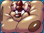 absurd_res ambiguous_gender animate_inanimate anthro big_breasts boxification breast_squish breasts canid canine digital_media_(artwork) female_(lore) fox hi_res huge_breasts inflatable living_inflatable mammal memopemo pseudo_hair seam_(sewing) solo squish stuck
