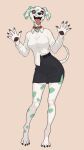 9:16 anthro bottomwear canid canine canis clothed clothing collar crelly_(vtuber) digitigrade domestic_dog excited female female_anthro front_view happy hi_res mammal open_mouth paws pencil_skirt shirt simple_background skirt slim_anthro slim_female tongue tongue_out topwear vtuber wannabehobo white_clothing white_shirt white_topwear