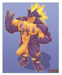 3_fingers 3_toes abs amped_toxtricity anthro balls barazoku biceps big_muscles black_eyes border digital_media_(artwork) erection feet fingers foreskin generation_8_pokemon genitals glans hand_on_hip hi_res humanoid_genitalia humanoid_penis looking_at_viewer male multicolored_body muscular muscular_anthro muscular_male navel nintendo nipples nude nude_anthro nude_male ougon partially_retracted_foreskin pecs penis pokemon pokemon_(species) purple_body simple_background solo toes tongue tongue_out toxtricity two_tone_body white_border yellow_balls yellow_body yellow_penis