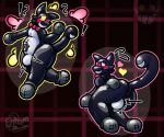 after_transformation animate_inanimate anthro big_butt black_body black_fur blush blush_lines bow_tie butt cat_mike_(deltarune) darkner deltarune digital_media_(artwork) domestic_cat entom exclamation_point felid feline felis friend_(deltarune) fur glistening heterochromia hi_res inflatable kneeling living_inflatable looking_back loss_of_dexterity male mammal nude null null_bulge permanent_smile pool_toy pooltoy_transformation presenting presenting_hindquarters question_mark rear_view seam_(sewing) simple_background smile spiral spiral_eyes tail thick_thighs transformation undertale_(series) valve_(mechanical)