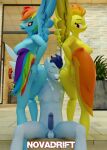 3d_(artwork) anthro balls between_butts blue_body blue_fur bodily_fluids breasts butt butt_nuzzling digital_media_(artwork) english_text equid equine erection eyes_closed feathered_wings feathers female friendship_is_magic fur genital_fluids genitals group hair hand_on_butt hand_on_own_butt hasbro hi_res horse humanoid_genitalia humanoid_penis male male/female mammal multicolored_hair my_little_pony mythological_creature mythological_equine mythology nipples novadrift nude open_mouth pegasus penis pony precum rainbow_dash_(mlp) rainbow_hair smile soarin_(mlp) spitfire_(mlp) tail text trio vulva white_body white_fur wings wonderbolts_(mlp) yellow_body yellow_feathers