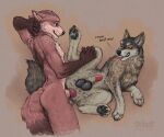 6:5 absurd_res anal anal_penetration animal_genitalia animal_penis anthro anthro_on_feral anthro_penetrating anthro_penetrating_feral anus balls bared_teeth bestiality black_balls bodily_fluids brown_body brown_eyes brown_fur butt canid canine canine_genitalia canine_penis canis claws dialogue digital_media_(artwork) duo ejaculation embarrassed english_text erection feral feral_penetrated fur genital_fluids genitals hair hi_res inner_ear_fluff intraspecies intraspecies_bestiality knot knotted_penis looking_at_another male male/male male_penetrated male_penetrating male_penetrating_male mammal nude pawpads paws penetration penile penile_penetration penis penis_tip red_body red_fur seductive sex shaded sheath shy simple_background smile tail tailbyte talking_feral teeth text toe_claws tongue tuft wolf