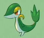2023 ambiguous_feral ambiguous_gender brown_eyes colored featureless_feet feet feral full-length_portrait generation_5_pokemon green_background green_body leaf leaf_tail momensarada mouth_closed multicolored_body multicolored_skin nintendo pokemon pokemon_(species) portrait side_view simple_background snivy snout solo standing tail tan_body two_tone_body two_tone_skin white_sclera