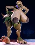 3d_(artwork) 5_toes absurd_res anthro beach big_breasts blender_(artwork) breasts claws coconut_bra digital_media_(artwork) feet female grass_skirt hi_res huge_breasts iglooder margret_stalizburg muscular muscular_anthro muscular_female non-mammal_breasts reptile sand scalie snake soles solo thick_thighs toe_claws toes wide_hips