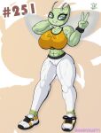 2026 big_breasts blue_eyes bottomwear bra breasts celebi clothing female footwear generation_2_pokemon green_body gs_ball hi_res huge_breasts humanoid legendary_pokemon minty_(al33444) multicolored_clothing multicolored_footwear muscular muscular_female nintendo pants pokeball pokedex_number pokemon pokemon_(species) pokemon_humanoid sawcraft1 shoes sneakers solo sports_bra two_tone_clothing two_tone_footwear underwear white_bottomwear white_clothing white_footwear white_pants yellow_bra yellow_clothing yellow_footwear yellow_sports_bra yellow_underwear yoga_pants