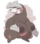 2026 anotherbearsimp anthro areola big_breasts blush blush_lines breasts brown_areola brown_nipples cute_fangs digital_drawing_(artwork) digital_media_(artwork) excadrill fangs female female_anthro front_view full-length_portrait fur generation_5_pokemon genitals grey_body grey_fur hi_res inverted_nipples mature_female nintendo nipples nude nude_anthro nude_female one_fang open_mouth open_smile pokemon pokemon_(species) portrait red_eyes shortstack smile solo teeth vulva