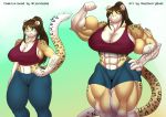  abs absurd_res anthro big_breasts breasts cleavage clothed clothing felid female hand_on_hip hi_res mammal muscular muscular_anthro muscular_female one_eye_closed razzberryboat smile solo wink 