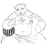  2020 anthro belly blood blush bodily_fluids bulge clothing duo eyes_closed hat headgear headwear hi_res hug humanoid_hands kemono male mammal monochrome navel nosebleed overweight overweight_male pubes simple_background straw_hat suishou0602 tokyo_afterschool_summoners underwear ursid video_games volos white_background 