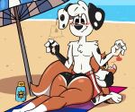 101_dalmatian_street 101_dalmatians 6:5 anthro beach beach_towel bikini bisexual_pride_colors black_ears blush boyfriend/girlfriend breasts brown_eyes butt chest_tuft clothing dipstick_tail disney drew_dalmatian_(slightlyarousedguy) duo fan_character female fluffy fluffy_tail fur glistening glistening_body gloves_(marking) head_tuft heart_(marking) hi_res leg_markings lgbt_pride looking_at_another looking_at_butt looking_back male male/female markings neck_tuft orange_body pink_nose pride_colors pubes red_eyes sand_castle sculpture shaded signature slightlyarousedguy smile smiling_at_another smiling_at_partner socks_(marking) sophie_scotia spots spotted_body sunscreen swimming_trunks swimwear tail tail_markings towel tuft two-piece_swimsuit umbrella water white_body white_fur