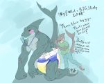  absurd_res ageplay anthro bodily_fluids diaper duo english_text feces fish genital_fluids hi_res infantilism lonegreenorcacalf male male/male marine messy messy_diaper muscular pacifier scat shark size_difference small_dom_big_sub soiling text urine wet 