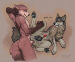 6:5 absurd_res anal anal_penetration animal_genitalia animal_penis anthro anthro_on_feral anthro_penetrating anthro_penetrating_feral anus balls bared_teeth bestiality black_balls bodily_fluids brown_body brown_eyes brown_fur butt canid canine canine_genitalia canine_penis canis claws dialogue digital_media_(artwork) duo embarrassed english_text erection feral feral_penetrated fur genital_fluids genitals good_boy hair hi_res inner_ear_fluff intraspecies intraspecies_bestiality knotting looking_at_another male male/male male_penetrated male_penetrating male_penetrating_male mammal nude pawpads paws penetration penile penile_penetration penis penis_tip praise red_body red_fur seductive sex shaded sheath shy simple_background smile tail tailbyte talking_feral teeth text toe_claws tongue tuft wolf