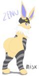  absurd_res balls butt canid canine clothing eeveelution feral flat_colors footwear fur genitals girly hi_res jolteon male mammal misx nintendo pok&eacute;mon pok&eacute;mon_(species) rear_view simple_background socks solo standing video_games yellow_body yellow_fur zenu_(misx) 