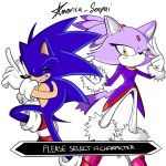  1:1 2020 america_senpai anthro biped blue_body blue_fur clothing duo english_text eulipotyphlan female footwear frown fur gloves green_eyes grin handwear hedgehog hi_res looking_at_another male mammal one_eye_closed purple_body purple_fur shoes signature simple_background smile sonic_the_hedgehog sonic_the_hedgehog_(series) text white_background white_body white_fur wink yellow_eyes 