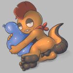 1:1 absurd_res anthro anus backsack badipoki balloon balloon_fetish balls blue_balloon butt feet freckled_butt freckled_face freckled_shoulders freckles generation_5_pokemon genitals grey_background hi_res holding_balloon humanoid_genitalia humanoid_penis inflatable looking_at_viewer male nintendo penis pokemon pokemon_(species) scarf scrafty simple_background solo tail