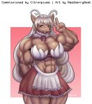  abs absurd_res anthro big_breasts bottomwear breasts cervid cleavage clothed clothing female gesture hi_res maid_uniform mammal muscular muscular_anthro muscular_female one_eye_closed razzberryboat skirt solo uniform v_sign wink 