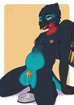 2026 anthro areola avian balls basil_(basilplume) beak bee-eater bird black_beak black_body black_feathers blue_body blue_feathers bodily_fluids border bowl brown_eyes chastity_cage chastity_cage_only chastity_device chastity_device_only container coraciiform cum cum_drip cum_in_bowl cum_in_container cum_while_chaste digital_media_(artwork) dripping ejaculation english_description feathers genital_fluids genitals gold_(metal) gold_chastity_cage gold_chastity_device hands-free hi_res humanoid_hands kneeling leaking_cum looking_pleasured male navel nipples non-mammal_balls non-mammal_navel non-mammal_nipples nub_chastity_cage nude nude_anthro nude_male open_beak open_mouth outline pet_bowl pink_areola pink_nipples pink_tongue red_body red_feathers simple_background slightly_chubby slightly_chubby_anthro slightly_chubby_male solo sparksreactor tongue unsupported_chastity_cage wearing_chastity_cage wearing_chastity_device white_border white_outline wings yellow_background