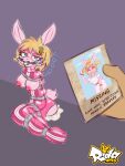 3:4 anthro bad_end bdsm blonde_hair bodily_fluids bondage bound breasts crying cum cum_as_food cum_feeding cum_in_mouth cum_inside duo encasement evil_rida female genital_fluids green_eyes hair hi_res highlights_(coloring) kidnapping lagomorph latex long_term_bondage male male/female mammal milky_rivas missing missing_poster permanent pink_body pink_highlights rida_arts scared tears