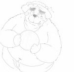  2020 anthro belly clothing eyes_closed hat headgear headwear hi_res kemono male mammal monochrome overweight overweight_anthro overweight_male simple_background solo straw_hat suishou0602 tokyo_afterschool_summoners ursid video_games volos white_background 