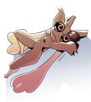 2026 anthro biped black_sclera breasts brown_body brown_fur brown_hair clothed clothing digital_drawing_(artwork) digital_media_(artwork) eyeliner eyewear female female_anthro fur gatonejo generation_4_pokemon glasses hair hands_behind_head hi_res lagomorph light long_ears looking_at_viewer lopunny lying makeup mammal navel nintendo nipple_tape pasties pink_nose pink_pupils pokemon pokemon_(species) pupils pussy_tape round_glasses shadow sidecut signature simple_background skimpy slim slim_anthro slim_female small_breasts solo tape veronika_(gatonejo) wearing_glasses white_background