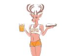  2020 anthro beastars bottomwear bulge cervid cervine clothed clothing crop_top crossdressing femboy_hooters ffog girly hi_res hooters looking_at_viewer louis_(beastars) male mammal midriff portrait red_deer shirt shorts simple_background smile solo standing three-quarter_portrait topwear white_background 