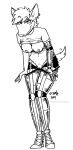 2024 anthro bedroom_eyes black_and_white breasts canid canine canis clothed clothing cybernetic_arm cybernetic_leg cybernetic_limb dingo ear_piercing ear_ring female fur genitals hair hi_res liz_(tegerio) looking_at_viewer mammal monochrome narrowed_eyes navel nipples panties piercing raised_clothing raised_shirt raised_topwear ring_piercing seductive shirt solo tail tail_motion tailwag tegerio topwear underwear undressing vulva