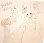  &lt;3 anthro blush bodily_fluids bovid caprine claws clothed clothing delta_rune_(emblem) fangs female floppy_ears food galette goat hand_on_face hands_together hi_res holding_object horn japanese_text mammal open_mouth pie red_eyes short_tail simple_background sketch sketchpage smile solo standing sweat symbol text toriel translation_request undertale video_games white_background 