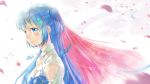  1girl bangs blue_eyes blue_hair blush chtholly_nota_seniorious closed_mouth collarbone crying floating_hair from_side gradient_hair highres long_hair looking_at_viewer multicolored_hair petals pink_hair shuumatsu_nani_shitemasu_ka? smile solo soramiruku tears upper_body very_long_hair 