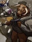 3:4 absurd_res anthro arachnid arthropod bite black_sclera bottomless bottomwear bovid bovid_horn bovine bovine_horn brown_body bull_horn butt_bite canid canine canis caprine cattle clothed clothing curled_tail domestic_dog dot_eyes drinking drinking_water duo fox fur goat gold_nose grey_clothing grey_hoodie grey_topwear hi_res hoodie horn hybrid kirou kirou_(kirou) male male/male malibog_(dmg) mammal multi_eye overbite partially_submerged pressure_washer puddle purple_body purple_fur scorpion shirt shorts simple_eyes stitch_(sewing) suid suine sus_(pig) tail topwear underbite viktor_(deafcake) water wet wet_clothing wet_shirt wet_topwear white_body white_clothing white_shirt white_topwear wild_boar wolf