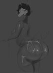 antennae_(anatomy) anthro big_breasts big_butt bodily_fluids breasts butt cum cum_in_ass cum_inside dark_hair ears_down female genital_fluids giraffe giraffid glistening glistening_body greyscale looking_back mamasoyanini mammal monochrome pivoted_ears rear_view sketch solo tail