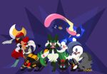  absol arm_blade bisharp black_fur blue_eyes blue_skin cat colored_sclera colored_skin dark_type_theme_(pokemon) dog green_fur greninja helmet highres horns houndoom iltuki long_tongue meowscarada no_humans pink_eyes pokemon pokemon_(creature) pokemon_focus poochyena red_eyes red_helmet sharp_teeth shoulder_pads simple_background single_horn tail teeth tongue tongue_scarf umbreon very_long_tongue weapon white_fur yellow_sclera 