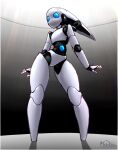  1girl absurdres blue_eyes colored_skin drossel_von_flugel fireball_(series) highres humanoid_robot joints mrdiableg no_mouth robot robot_girl robot_joints solo standing thighs white_skin 