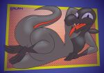abstract_background alternate_version_at_paywall anthro arm_support butt digital_drawing_(artwork) digital_media_(artwork) gavanzude generation_7_pokemon glistening glistening_body glistening_butt hand_behind_head hi_res leaning_on_elbow lizard lying male nintendo on_side pear-shaped_figure pokemon pokemon_(species) purple_eyes reptile salandit scalie signature smug solo tail thick_tail tongue tongue_out wide_hips