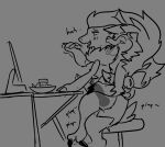 ajolteontrash anal anal_penetration animal_genitalia animal_penis anthro canine_genitalia canine_penis computer duo eating eating_food electronics feral generation_5_pokemon generation_7_pokemon genitals laptop line_art lycanroc male male/male midnight_lycanroc nintendo penetration penis pokemon pokemon_(species) sketch zoroark