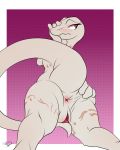  anthro ass_stretch butt crusch_lulu female genitals hi_res lizard overlord_(series) presenting presenting_hindquarters presenting_pussy pussy pussy_stretch reptile scalesindark scalie simple_background simple_shading solo spread_butt spreading 