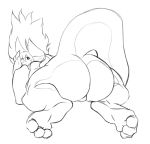  3_toes anthro butt feet graphite_(artwork) grim-kun looking_back monochrome monster pencil_(artwork) simple_background soles solo toes traditional_media_(artwork) white_background 