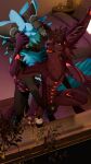 3d_(artwork) 9:16 against_surface anthro bad_dragon blue_body blue_fur claws digital_media_(artwork) filefil foreskin from_behind_position fur genitals hi_res horn_pull knot luko_atmos lukoatmos male male/male on_glass penis pink_body pink_fur reach_around rexouium sex standing wickerbeast
