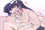  1boy 1girl absurdres adam's_apple ahoge angel_wings arm_ribbon artist_name assertive_female black_hair black_nails black_shorts blue_sleeves blunt_ends blush body_markings bra clothing_request colored_inner_hair columbina_(genshin_impact) couch couple covered_collarbone eyelashes eyeliner eyeshadow facing_another fake_wings finger_to_neck fingernails foreplay from_side genshin_impact girl_on_top glowing_markings gold groin hair_ornament hair_ribbon half-closed_eyes hand_on_another's_thigh heart heart_ornament hetero highres huge_ahoge index_finger_raised japanese_clothes kimono kiss lacycoffinn layered_sleeves lingerie long_hair looking_at_another low_wings makeup mole mole_under_eye multicolored_hair navel nipples off_shoulder on_couch open_clothes open_kimono outline panties pectorals pink_bra pink_eyeshadow pink_hair pink_lips pink_nails pink_panties pink_ribbon pink_wings purple_eyeshadow purple_hair purple_rope red_eyeliner ribbon rope scaramouche_(genshin_impact) short_sleeves shorts single_bare_shoulder sitting sitting_on_person straddling streaked_hair sweat underwear very_long_hair wanderer_(genshin_impact) white_kimono white_outline white_sleeves wing_hair_ornament wings 